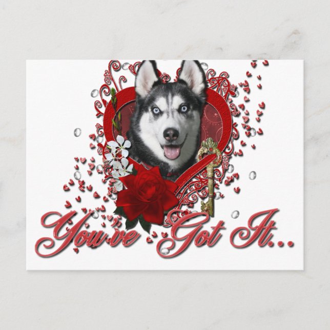 Valentines - Key to My Heart - Siberian Husky Holiday Postcard (Front)