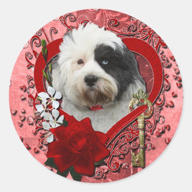 Valentines - Key to My Heart - Tibetan Terrier Classic Round Sticker (Front)