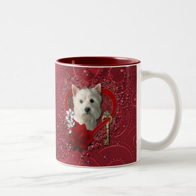 Valentines - Key to My Heart West Highland Terrier Two-Tone Coffee Mug (Right)
