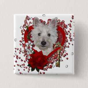Valentines - Key to My Heart - Westie - Tank 15 Cm Square Badge