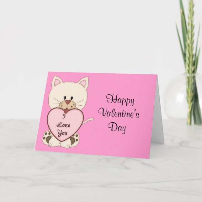 Valentine's Kitty with Heart Holiday Card (Front)