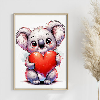 Valentines Koala Cute Koala Heart Customizable Poster
