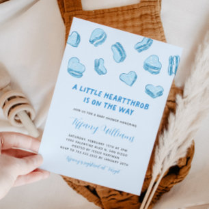 Valentine's Little Heartthrob Blue Baby Shower Invitation