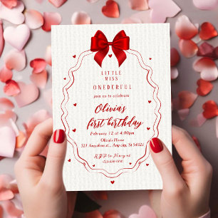 Valentines Little Miss ONEderful First Birthday Invitation