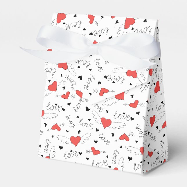 Valentines love bird red heart pattern favour box (Front Side)