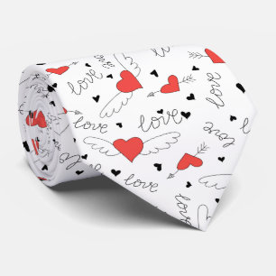 Valentines love bird red heart pattern tie