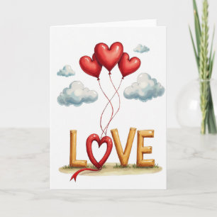 Valentines Love Heart Balloons Card
