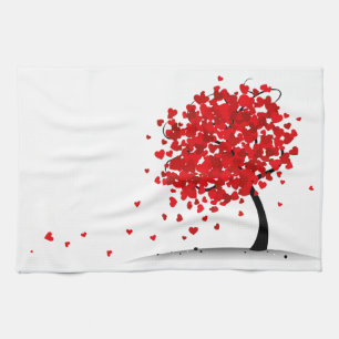 Valentine's love Hearts blowing in the wind tree Tea Towel