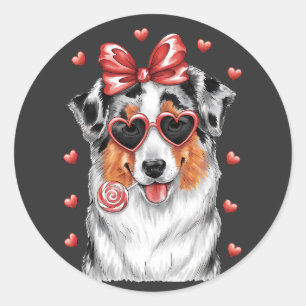 Valentine's Love with Australian Shepherd Lollipop Classic Round Sticker