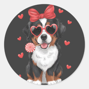 Valentine's Love with Bernese Mountain Lollipop Tr Classic Round Sticker