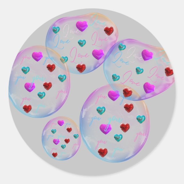 valentine's love you balloon cute bubbles classic round sticker (Front)