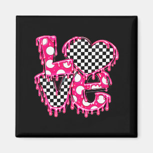 Valentines Melting Love With Cute Checkered Heart Magnet