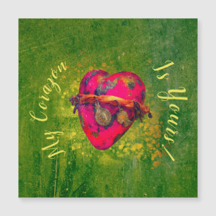 Valentines Mexican Vintage Red Heart W/ Green Card
