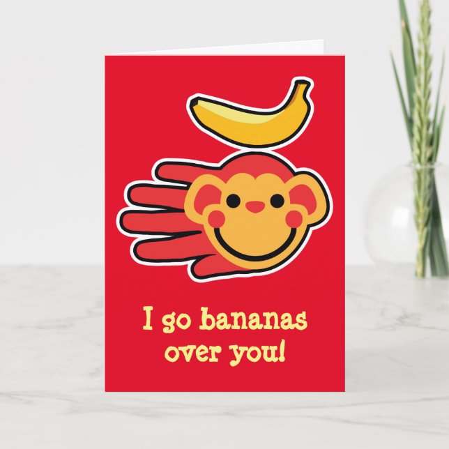 Valentine's monkey I go bananas over you Holiday Card (Front)