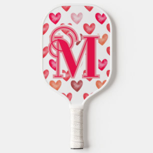 Valentine's Monogram with hearts Pink tones Pickleball Paddle