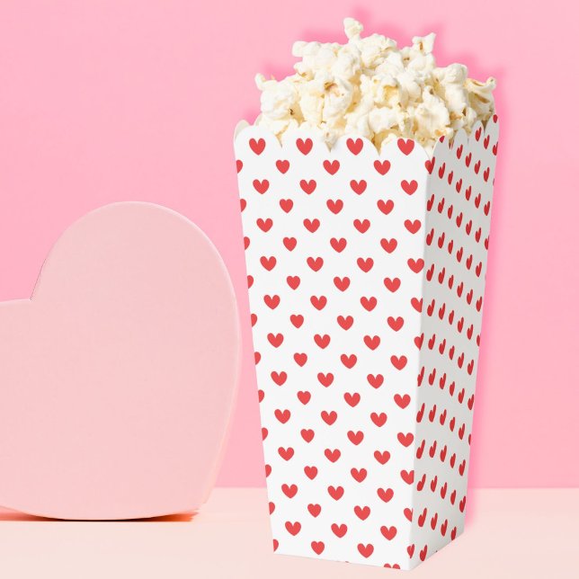 Valentines Movie Night Red Heart Pattern  Favour Box (galentines day girls party snack heart pattern popcorn box)