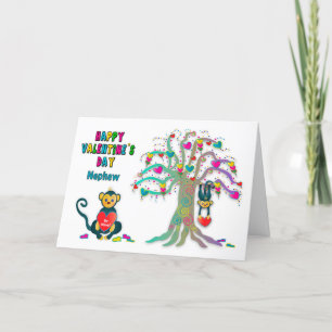 Valentine's Nephew Kids Monkey Heart Tree Fun Card