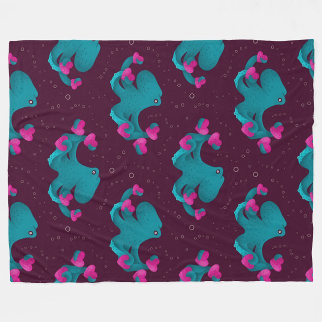 Valentine's Octopus and Hearts Fleece Blanket (Front (Horizontal))
