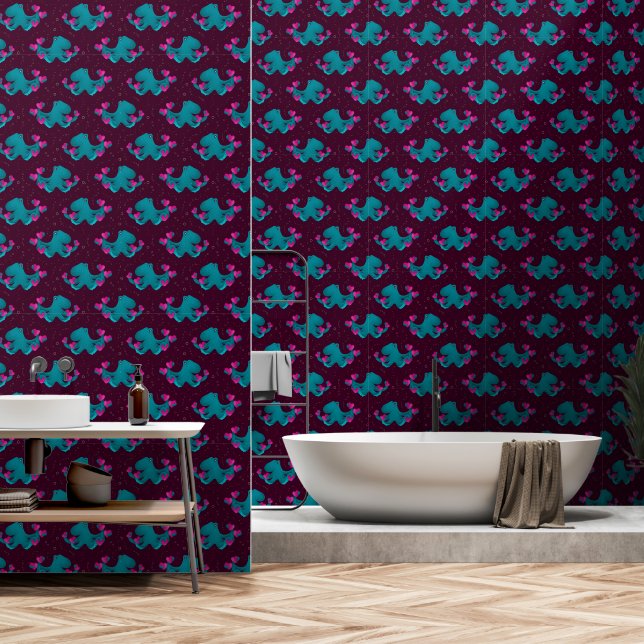 Valentine's Octopus and Hearts Wallpaper (Bathroom)