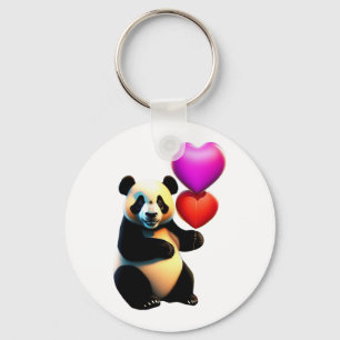 Valentine's Panda & Heart Balloon, Valentine's Day Key Ring