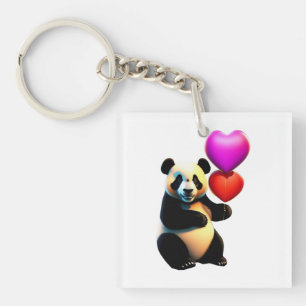 Valentine's Panda & Heart Balloon, Valentine's Day Key Ring