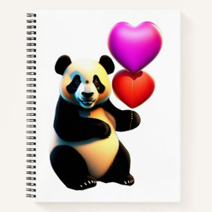 Valentine's Panda & Heart Balloon, Valentine's Day Notebook