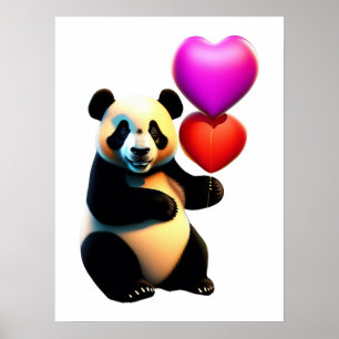 Valentine's Panda & Heart Balloon, Valentine's Day Poster