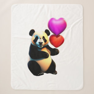 Valentine's Panda & Heart Balloon, Valentine's Day Sherpa Blanket