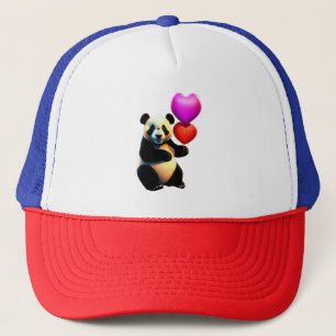 Valentine's Panda & Heart Balloon, Valentine's Day Trucker Hat