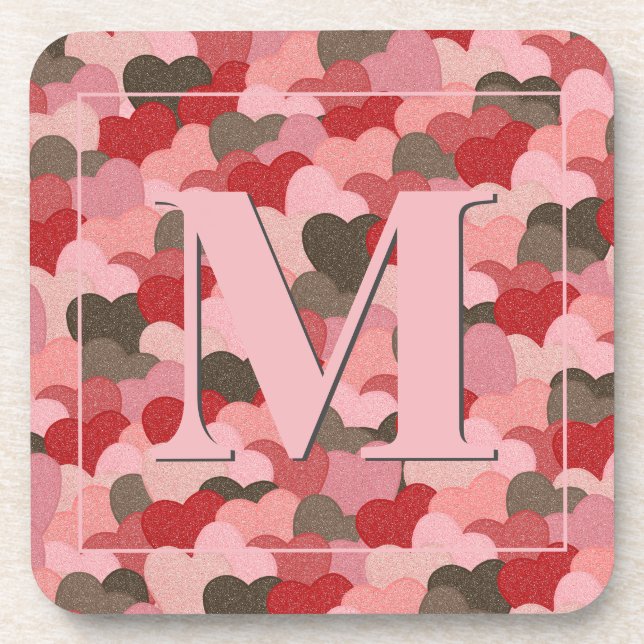 Valentines Paper Hearts Faux Camouflage Monogram Coaster (Front)