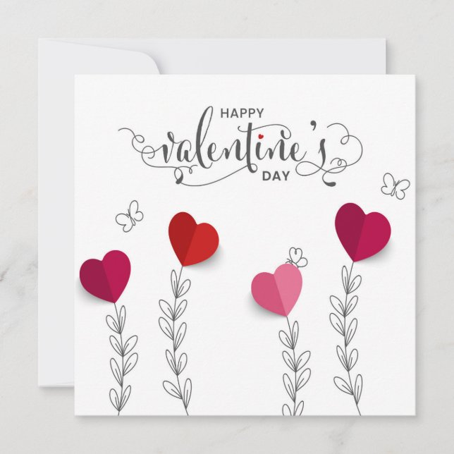 Valentine's Paper Hearts - Line Art Holiday Card (Front)