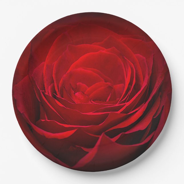 Valentine's Paper Plate-Stunning Painted Red Rose Plate (Front)