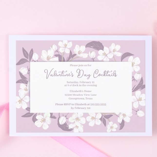 Valentine's Party Cocktails Pink Floral Galentines Invitation (Creator Uploaded)