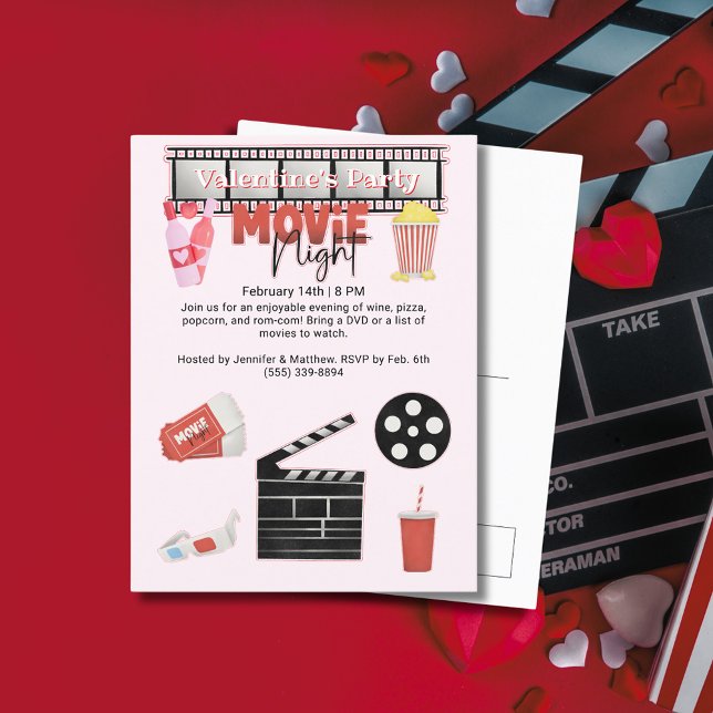  Valentine's Party Movie Night Holiday Postcard (Valentine's Party Movie Night Holiday Postcard)