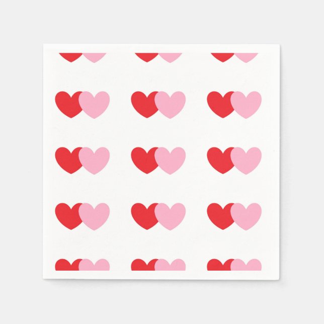 Valentines Party Napkins With Pink and Red Hearts  (Front)