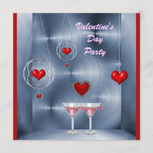 Valentine's Party Red Hearts & Pink Martini Invitation