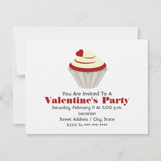 Valentine's Party - Red Velvet Cupcake Invitation (Front)