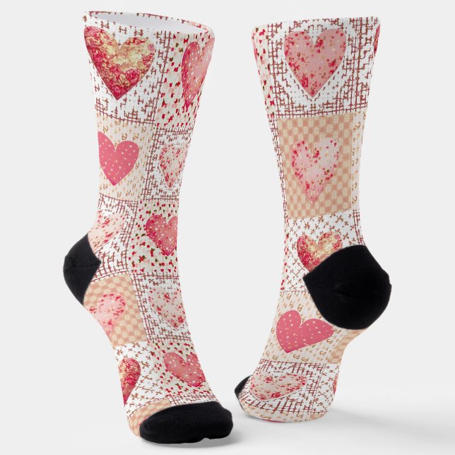 Valentine's Patchwork Heart Socks (Angled)