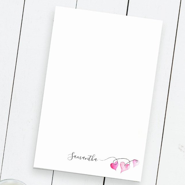 Valentine's Personalized String of Hearts Post-it Notes (Custom post-it-notes feature your name with watercolor hearts by Victoria Grigaliunas DoTellABelle)