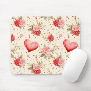 Valentine's Pink and Red Roses and Hearts  Mouse Pad