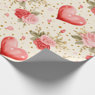 Valentine's Pink and Red Roses and Hearts Wrapping Paper