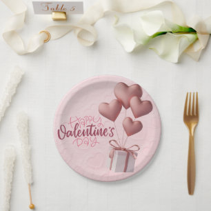 Valentine's Pink Balloons Paper Plate