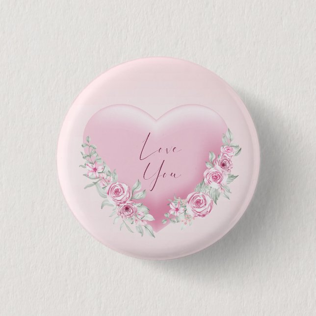Valentines Pink Heart 3 Cm Round Badge (Front)