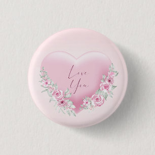 Valentines Pink Heart 3 Cm Round Badge