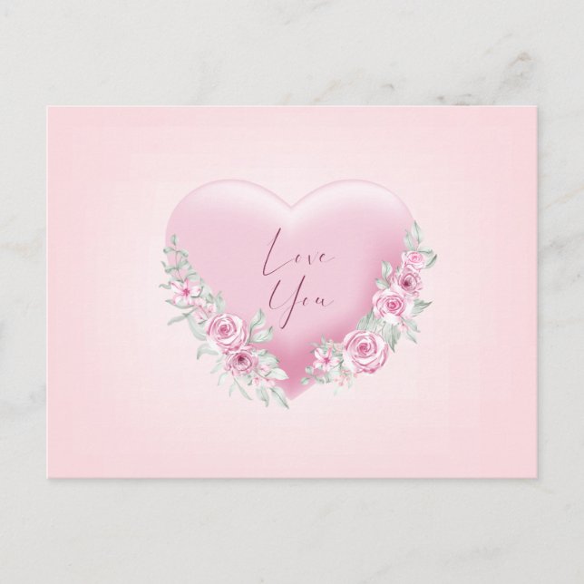 Valentines Pink Heart Postcard (Front)