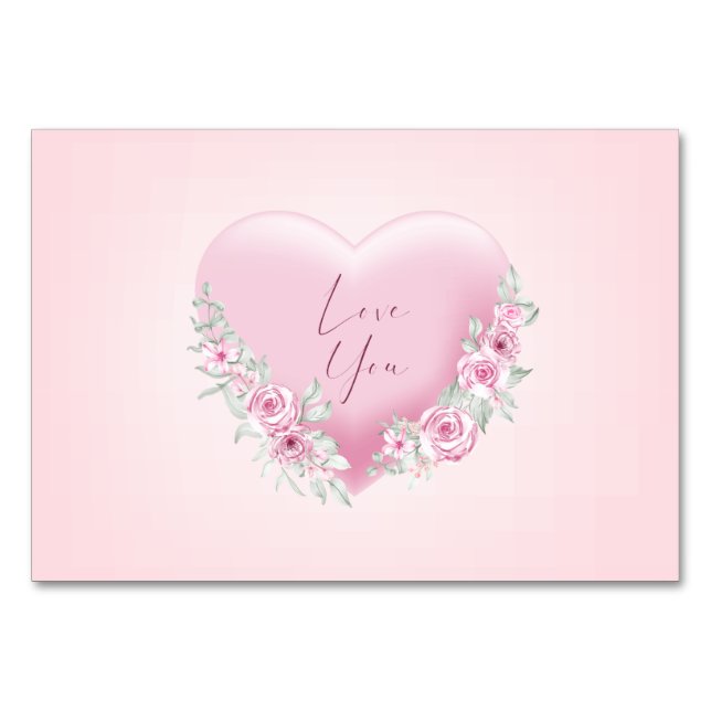 Valentines Pink Heart Table Card (Front)