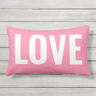 Valentines Pink Love Typography Outdoor Lumbar Cushion
