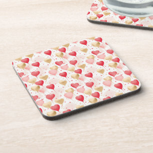 Valentine's Pink Red and Gold Heart Balloons Coaster