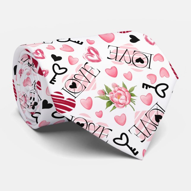 Valentines Pink Roses Tie (Rolled)