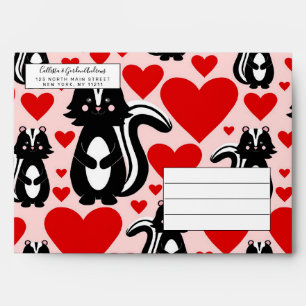Valentine's Pink Skunk Heart Illustration Pattern Envelope
